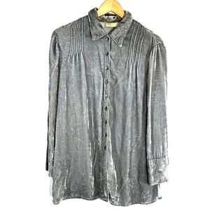J.JILL crushed‎ Velvet Tunic Blazer Womans Petite Small Silver Pewter